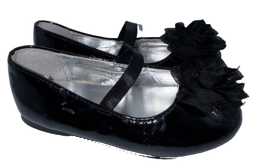 Flowers by Nina Black Patent Mary Jane Flower Dress Shoes Girls Size 8